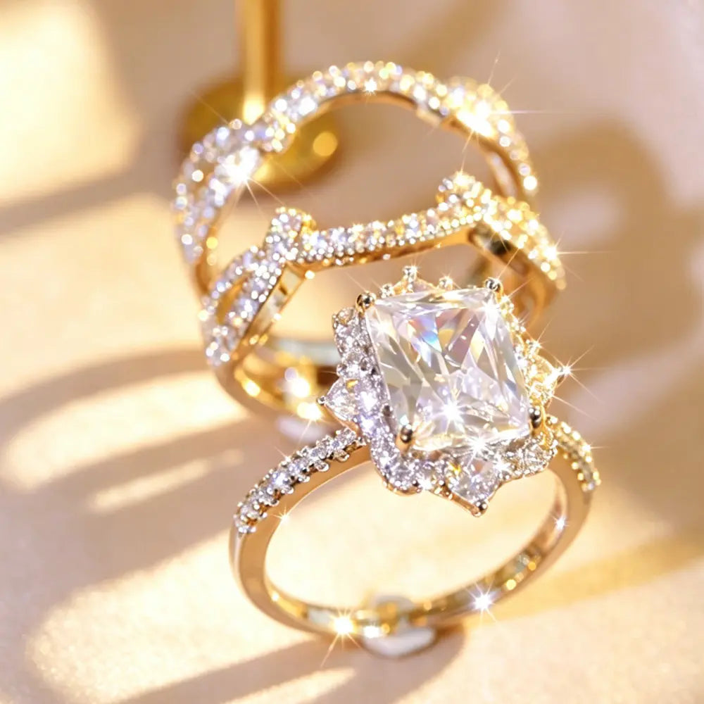Luxury Bridal Stacking Ring Set CZ Ring Everyone Is Obsessed with Anniversary Gifts Daily Casual Jewelry Engagement Ring Set Bridal Gold Plated