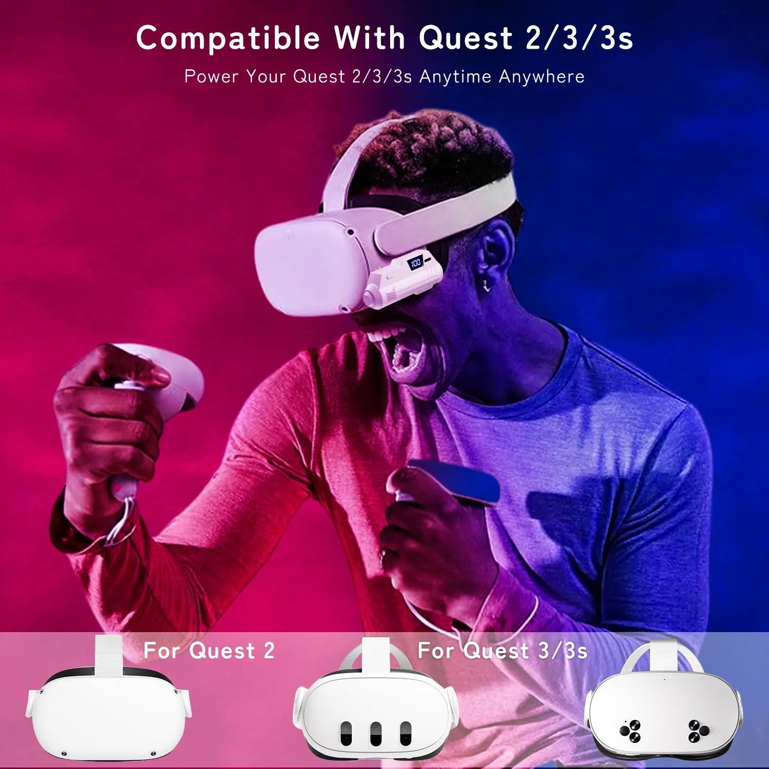 5000Mah Battery Pack for Meta Quest 2/3/3S with LCD Display, Fast 18W 9V/2A Head Strap Battery Charger for Quest 3S/3/2 Accessories -Lightweight & Rechargeble Extended Battery Extra VR Playtime