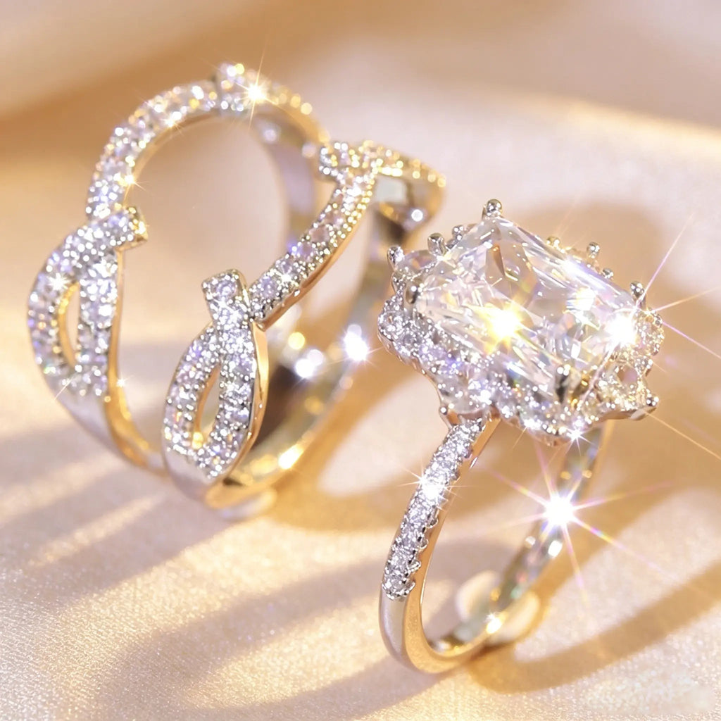 Luxury Bridal Stacking Ring Set CZ Ring Everyone Is Obsessed with Anniversary Gifts Daily Casual Jewelry Engagement Ring Set Bridal Gold Plated