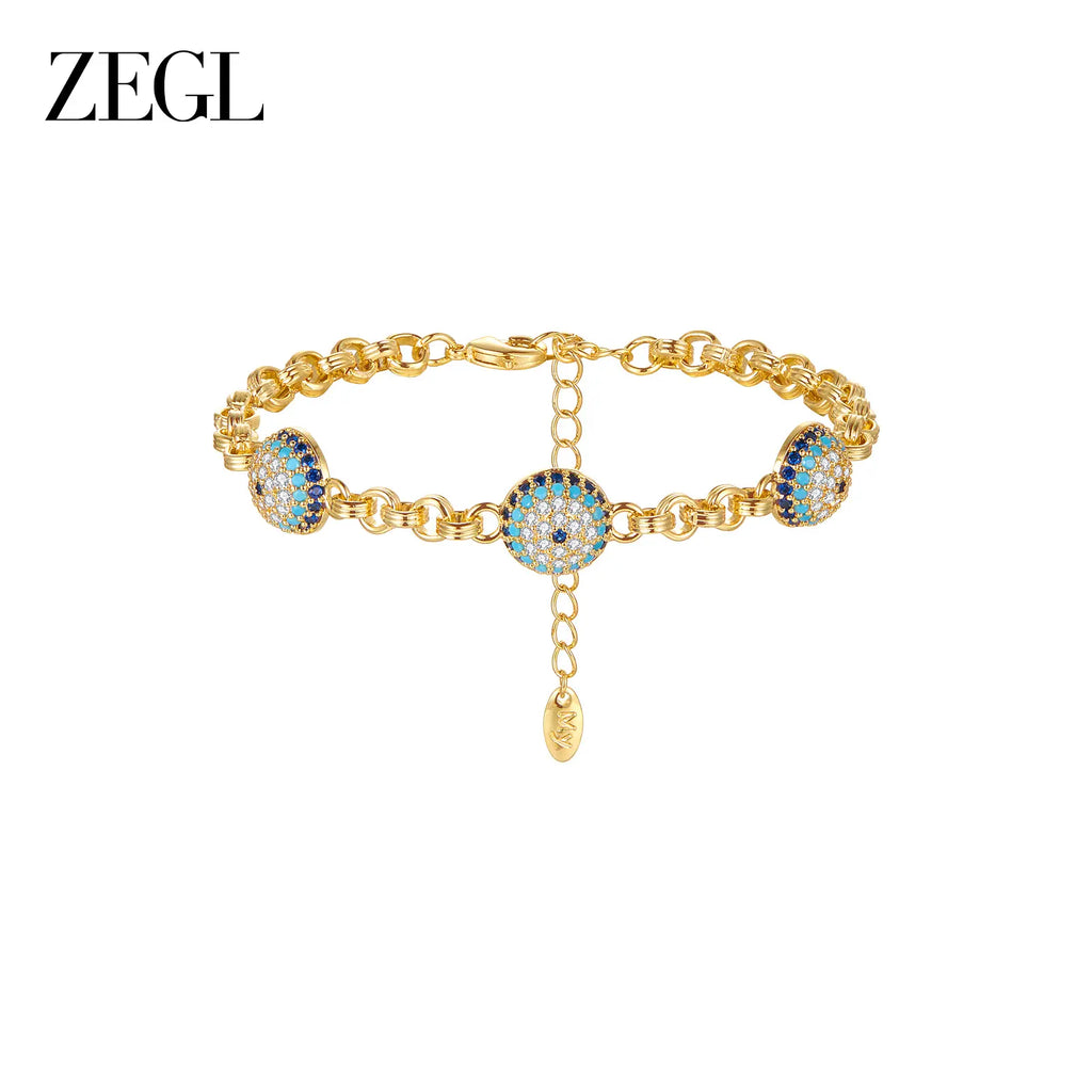 ZEGL 14K Gold Layering Bracelet & Necklace Set (Women'S) — Gold-Plated Textured Chain with Micro-Set Crystal Pendant; a Lucky Talisman and Stylish Gift for 2026 Trends