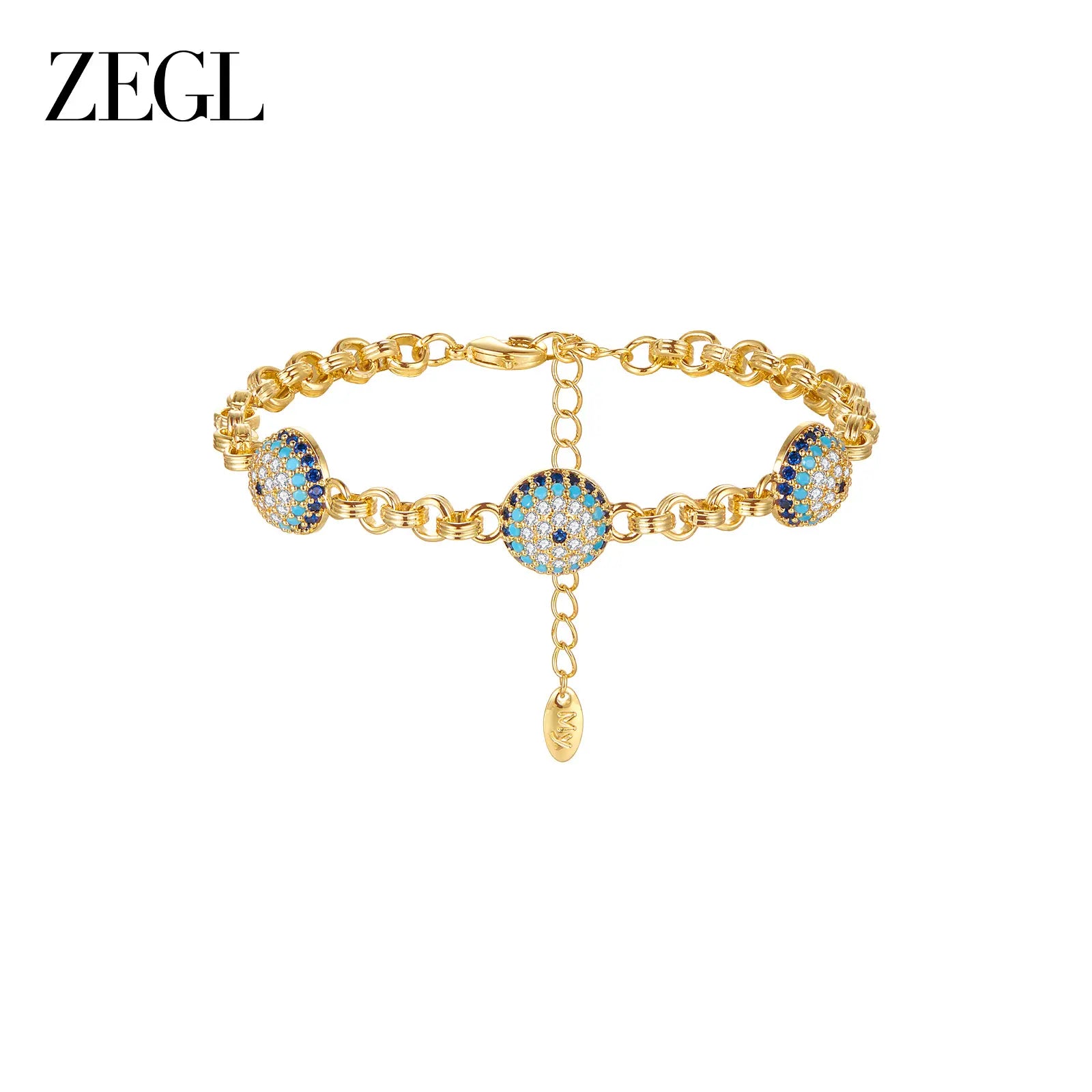 ZEGL 14K Gold Layering Bracelet & Necklace Set (Women'S) — Gold-Plated Textured Chain with Micro-Set Crystal Pendant; a Lucky Talisman and Stylish Gift for 2026 Trends