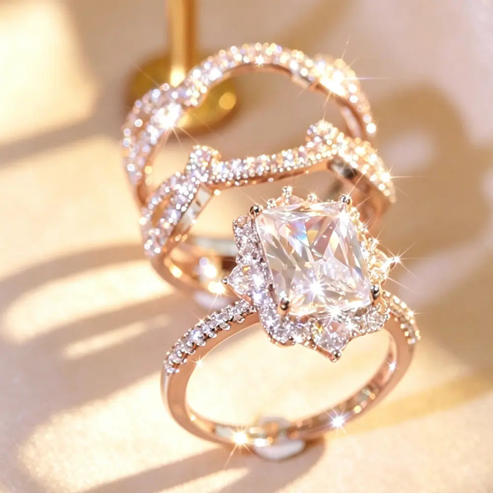 Luxury Bridal Stacking Ring Set CZ Ring Everyone Is Obsessed with Anniversary Gifts Daily Casual Jewelry Engagement Ring Set Bridal Gold Plated