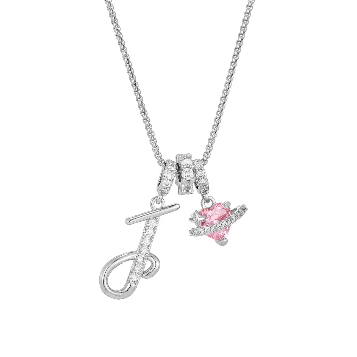 DH Initial Heart Necklace for Women Pink Cubic Pendant Letter Diamond Plated Fashion Jewelry Gift for Holiday Christmas Birthdays Anniversaries Elegant Design High Sense Aesthetic