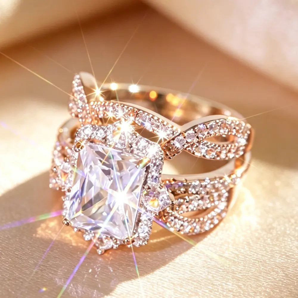 Luxury Bridal Stacking Ring Set CZ Ring Everyone Is Obsessed with Anniversary Gifts Daily Casual Jewelry Engagement Ring Set Bridal Gold Plated