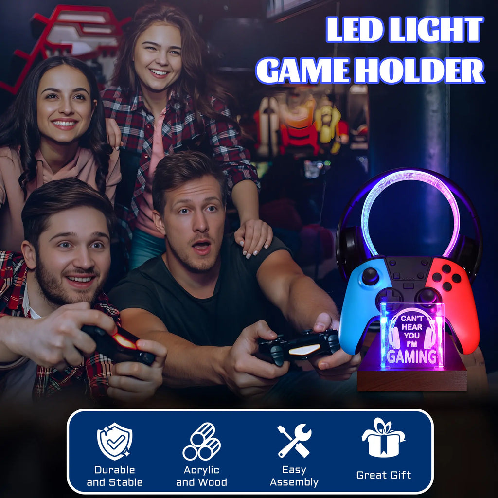 LED Gaming Headphone Stand with Controller Holder, “Can’T Hear You I’M Gaming” Headset Stand, RGB Desk Decor, Gaming Accessories, Gifts for Gamers, Him Her, Birthday Christmas Gift