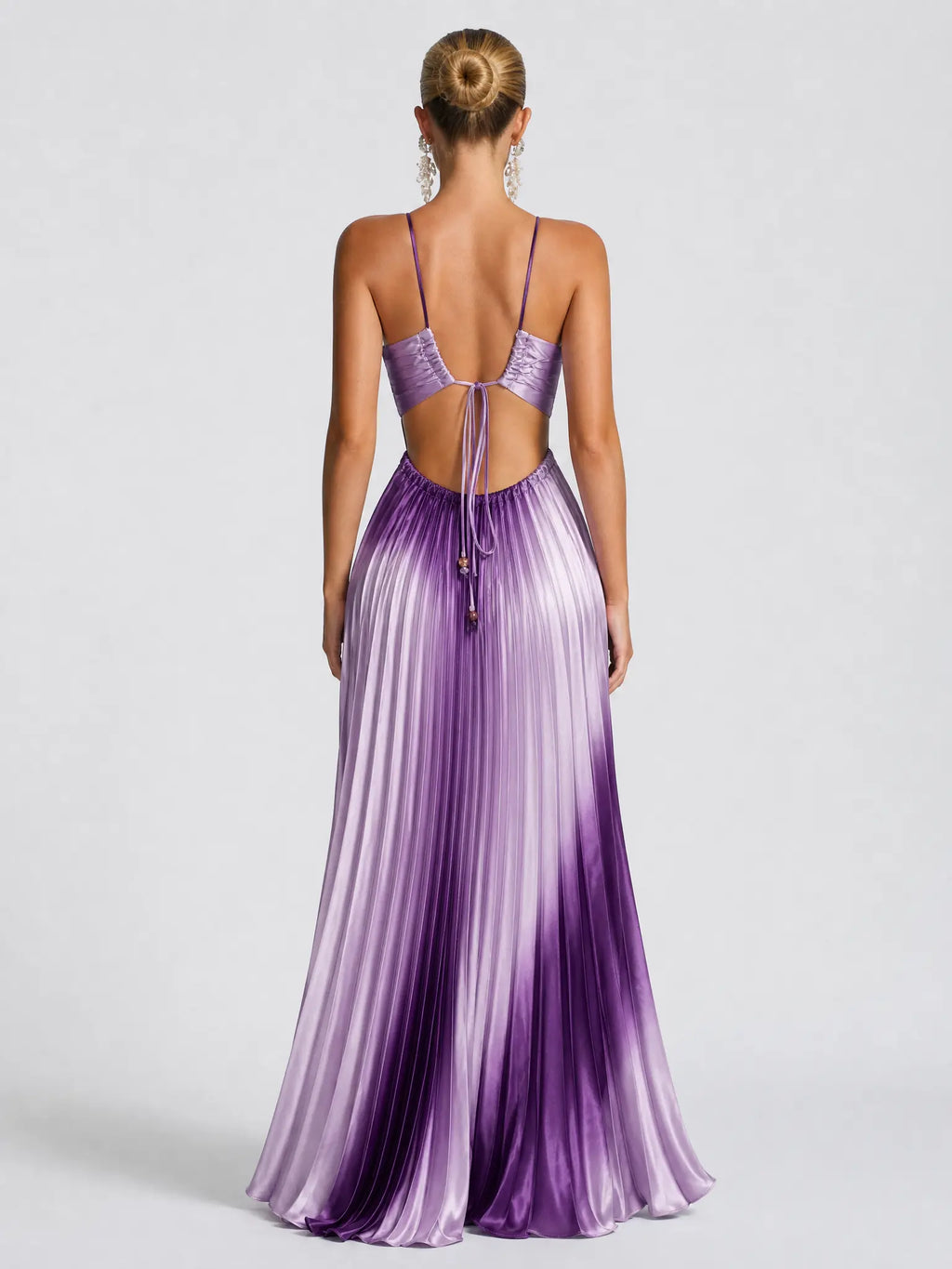 Likemychoice 2026 Halter Cutout Ombre Pleated Maxi Dress - Satin Party Vacation Gown