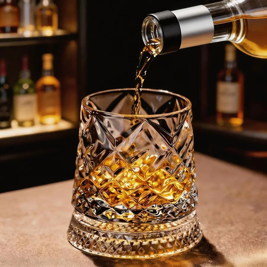 Luxury 360° Spinning Crystal Glass -Star-Cut Stress Relief Whiskey & Wine Glass,Elegant European Barware Gift, Rotating Glasscup Spinning Glass Cup Gift an Illuminated Base Summerwins,Summerwins