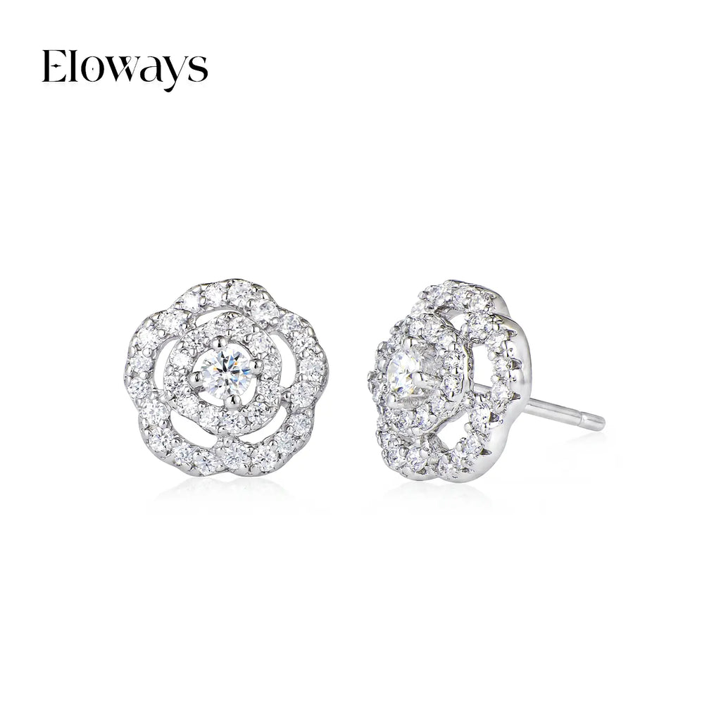 0.53Ct Double Halo Rose Flower Moissanite Stud Earrings D Color VVS1 S925 Sterling Silver Camellia Cluster Design Hypoallergenic Moissanite Jewelry Perfect Gift for Women Girls Birthday Mother'S Day Christmas Valentine'S Day Jewelry Box Included