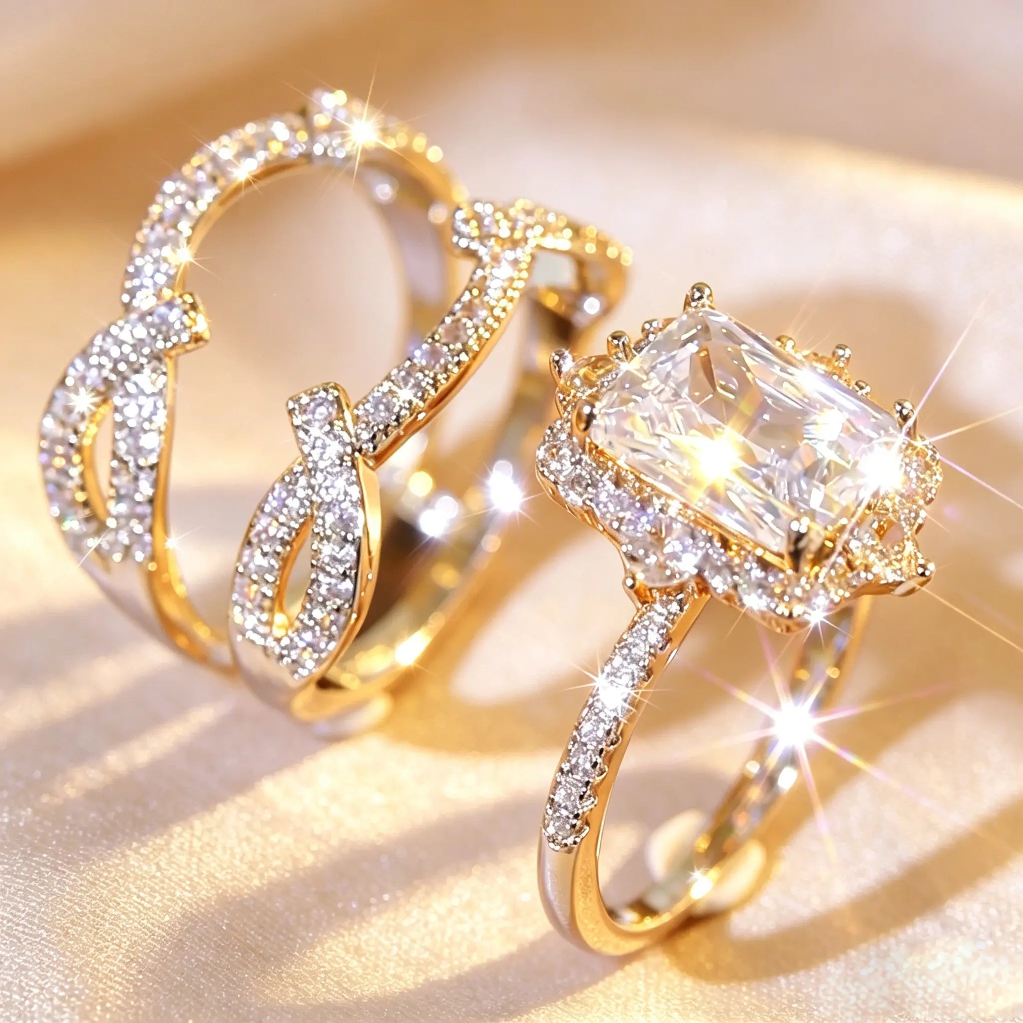 Luxury Bridal Stacking Ring Set CZ Ring Everyone Is Obsessed with Anniversary Gifts Daily Casual Jewelry Engagement Ring Set Bridal Gold Plated