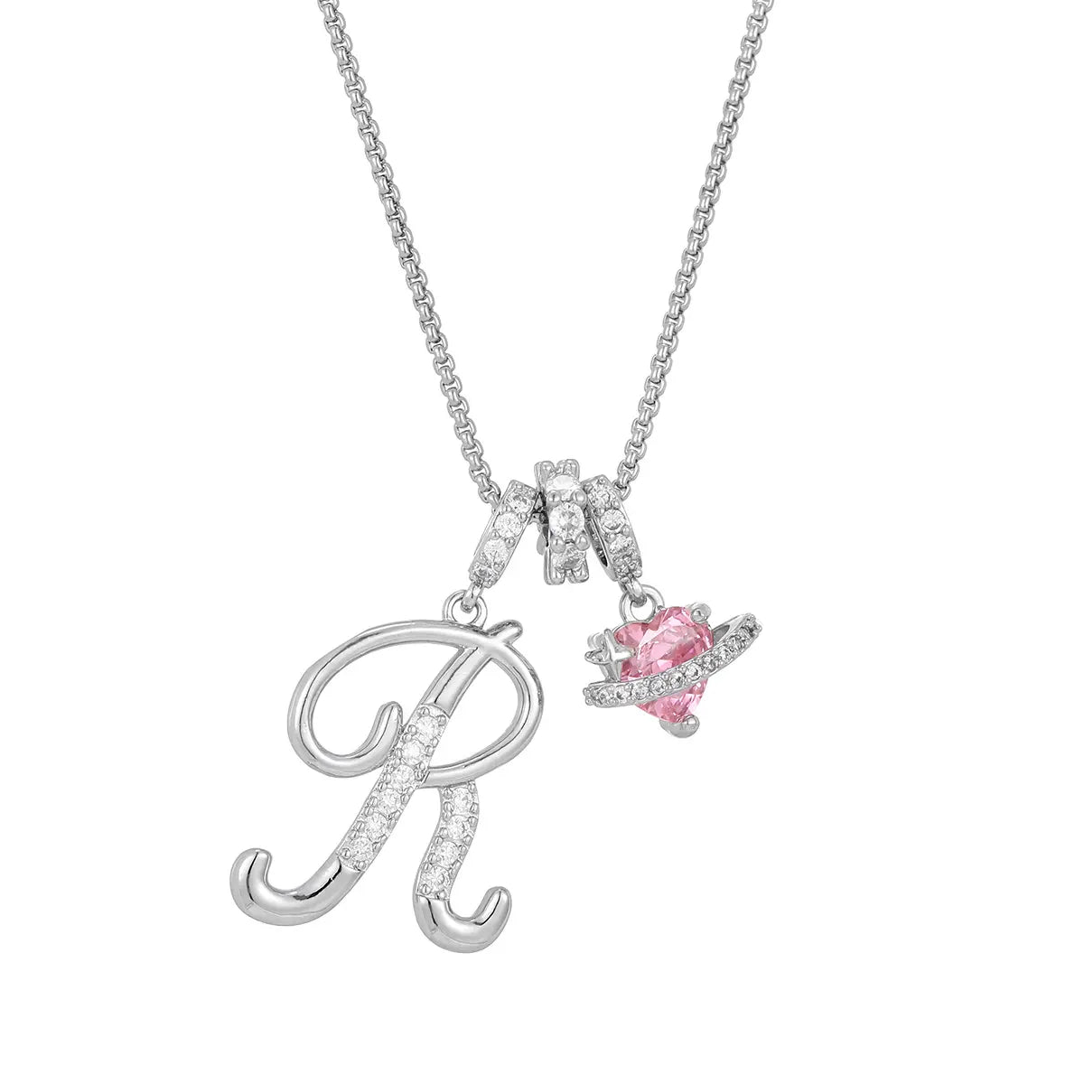 DH Initial Heart Necklace for Women Pink Cubic Pendant Letter Diamond Plated Fashion Jewelry Gift for Holiday Christmas Birthdays Anniversaries Elegant Design High Sense Aesthetic