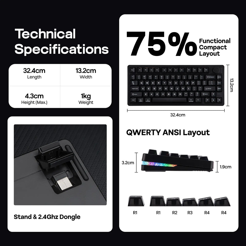 EPOMAKER HE75 V2 Hall Effect Gaming Keyboard, 8K Polling & 0.1Ms, 8000Mah & 2.4Ghz/Bt, Hot Swap Key & Knob, 0.005Mm Adjustable Actuation, Rapid Triggering, Creamy & Thocky