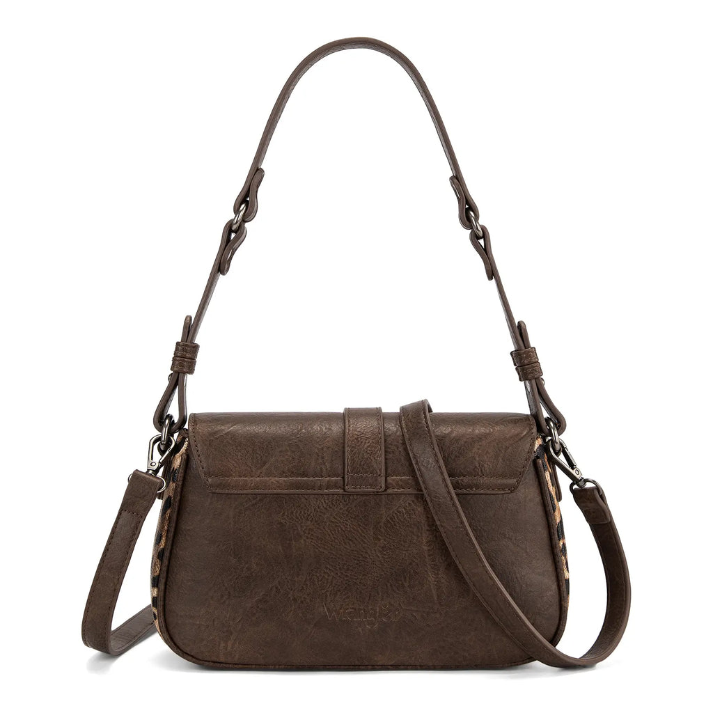 Wrangler Shoulder Bag for Women Leopard Hobo Purse Underarm Handbag with Buckle, Studs & Crossbody Strap