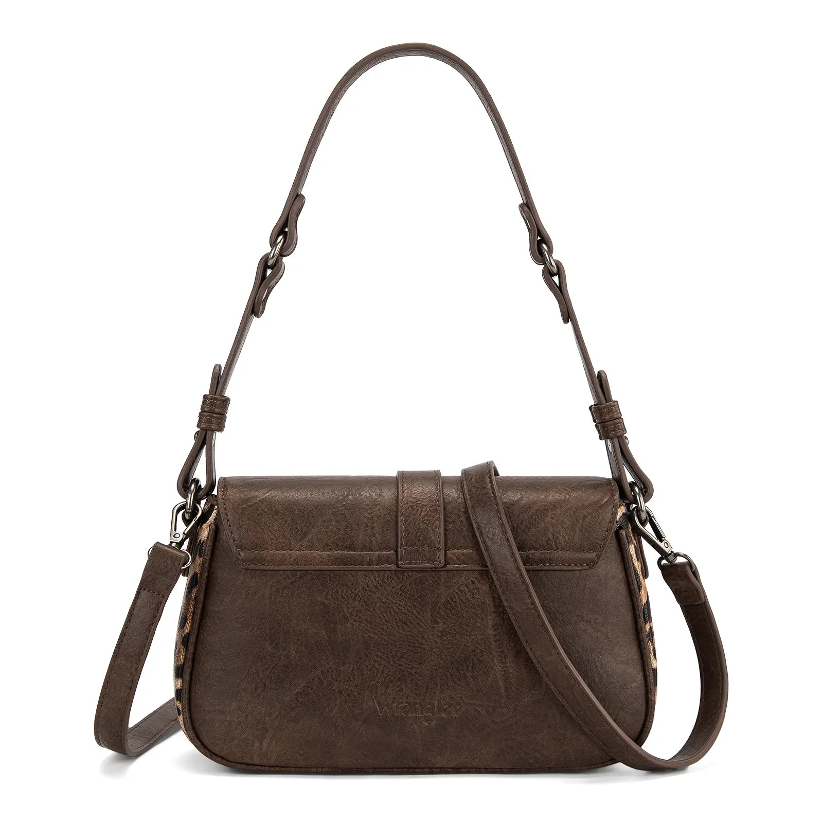 Wrangler Shoulder Bag for Women Leopard Hobo Purse Underarm Handbag with Buckle, Studs & Crossbody Strap
