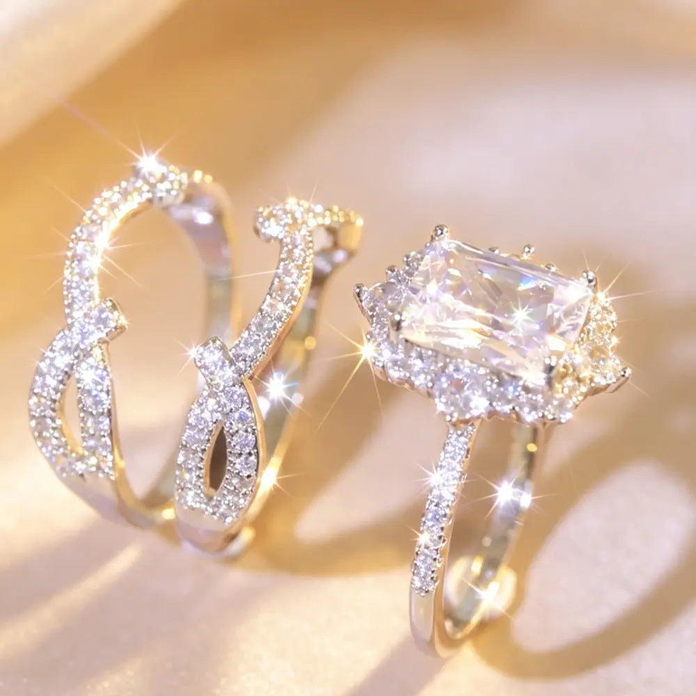 Luxury Bridal Stacking Ring Set CZ Ring Everyone Is Obsessed with Anniversary Gifts Daily Casual Jewelry Engagement Ring Set Bridal Gold Plated