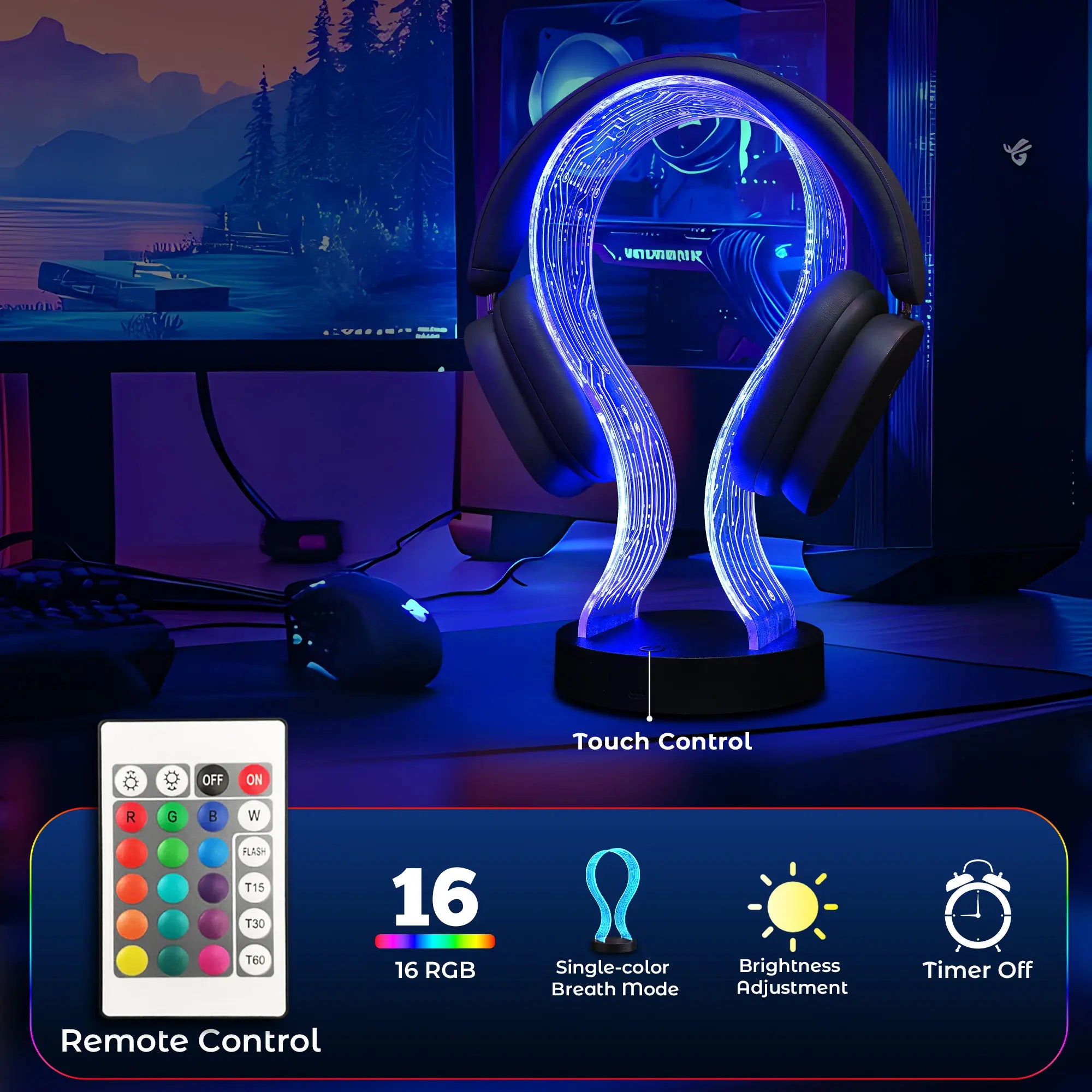 LED Gaming Headphone Stand with Controller Holder, “Can’T Hear You I’M Gaming” Headset Stand, RGB Desk Decor, Gaming Accessories, Gifts for Gamers, Him Her, Birthday Christmas Gift