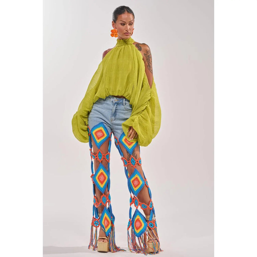 OUT of OFFICE CROCHET DENIM JEANS