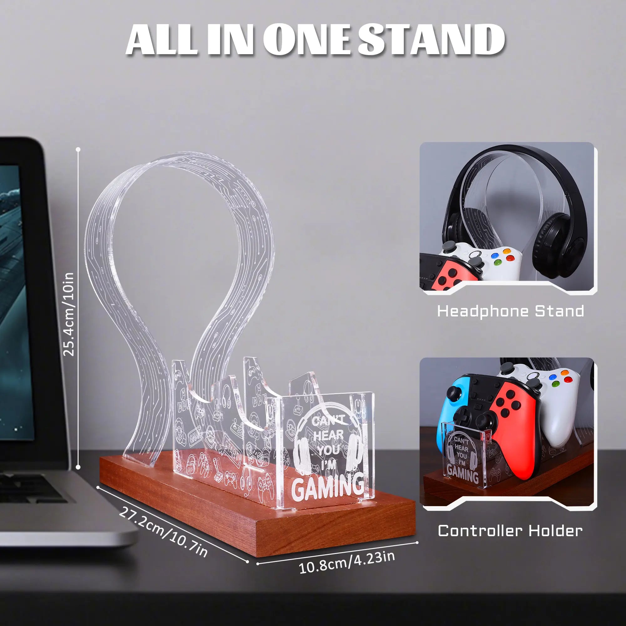 LED Gaming Headphone Stand with Controller Holder, “Can’T Hear You I’M Gaming” Headset Stand, RGB Desk Decor, Gaming Accessories, Gifts for Gamers, Him Her, Birthday Christmas Gift