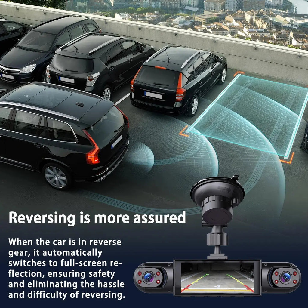 4 Channel Car Dash Cam,1080P Car DVR with 64GB Memory Card,Plug and Play Need Charge Car Video Surveillance with Night Vision 24/7Parking Mode Car DVR Hd Screen Front Rear Left and Right Dashcam Camera Wifi 3-Lens Dash Cam with Night Vision