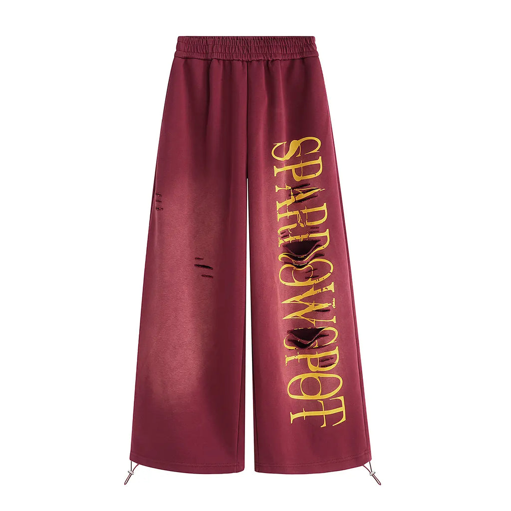 FDR Distressed Washed Wide Leg Sweatpants for Women & Men, Baggy Drawstring Cuff Pants with Letter Print, Vintage Faded Wash Streetwear Joggers Everyday Casual Pant Summerwins