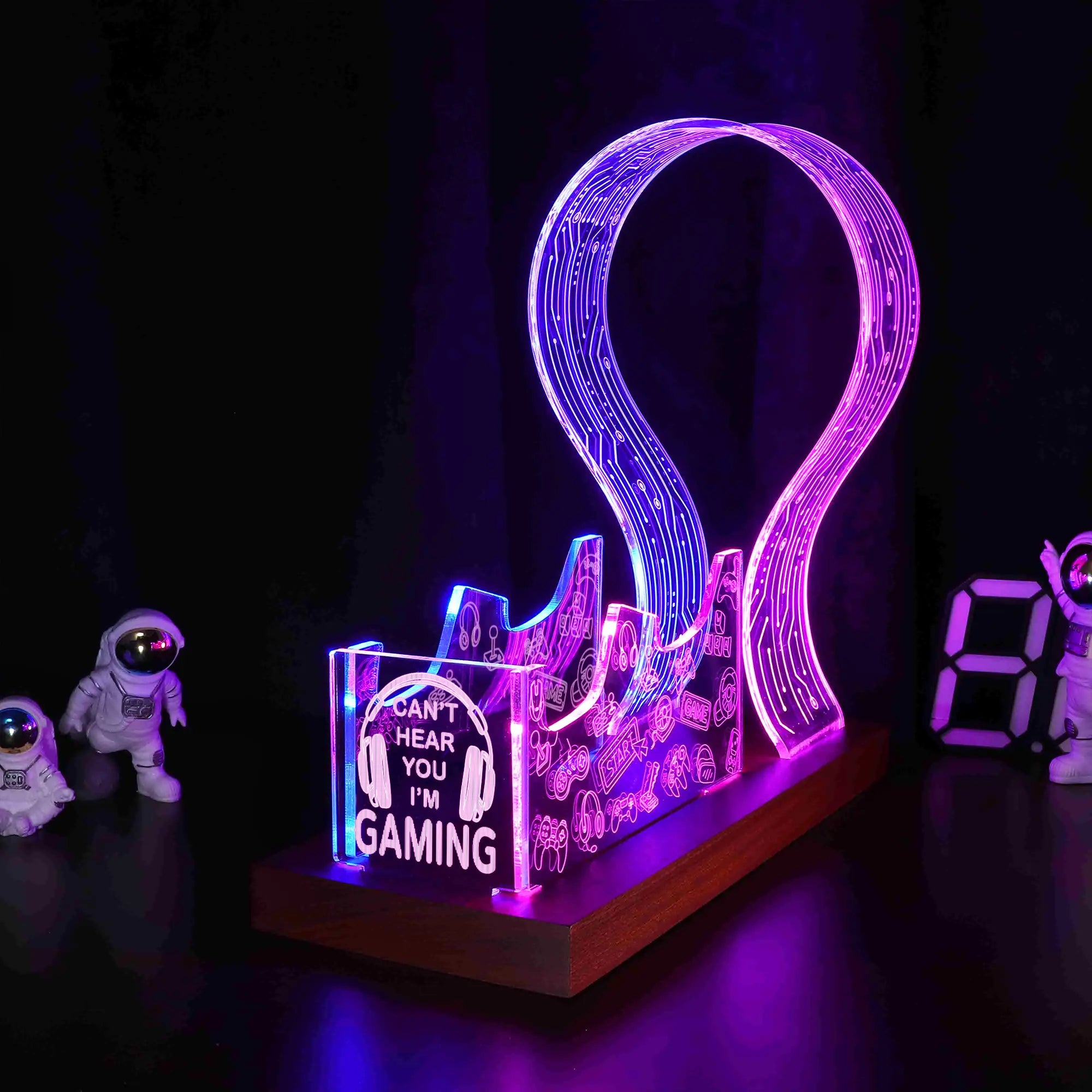 LED Gaming Headphone Stand with Controller Holder, “Can’T Hear You I’M Gaming” Headset Stand, RGB Desk Decor, Gaming Accessories, Gifts for Gamers, Him Her, Birthday Christmas Gift