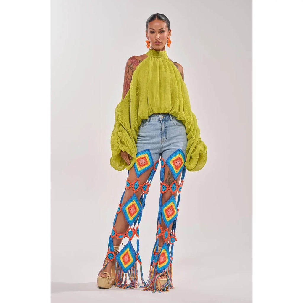 OUT of OFFICE CROCHET DENIM JEANS