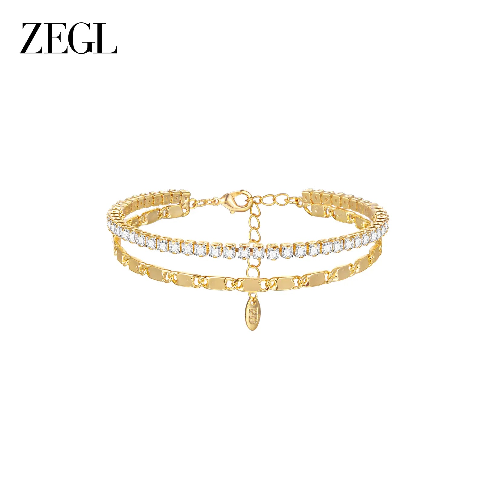 ZEGL 14K Gold Layering Bracelet & Necklace Set (Women'S) — Gold-Plated Textured Chain with Micro-Set Crystal Pendant; a Lucky Talisman and Stylish Gift for 2026 Trends