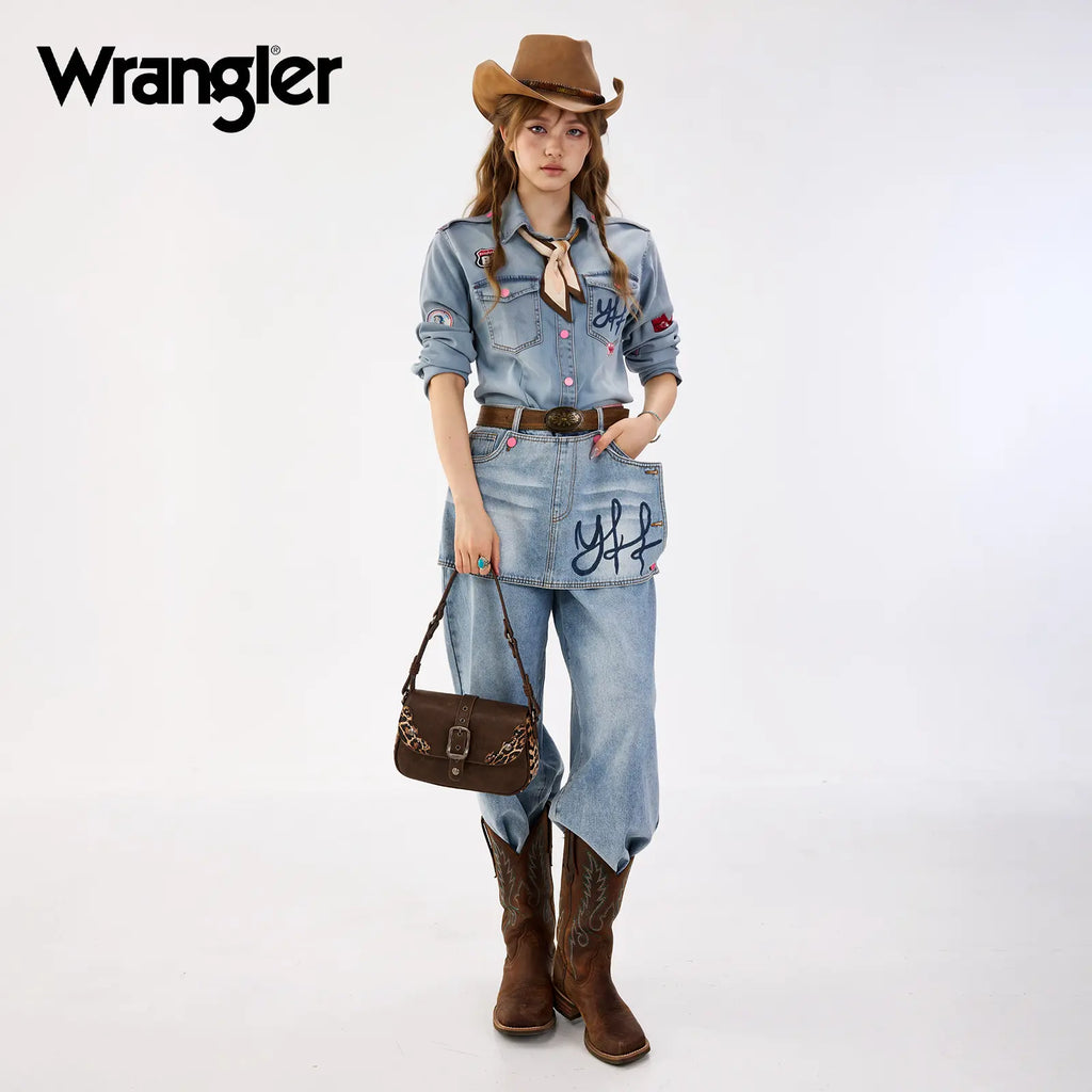 Wrangler Shoulder Bag for Women Leopard Hobo Purse Underarm Handbag with Buckle, Studs & Crossbody Strap