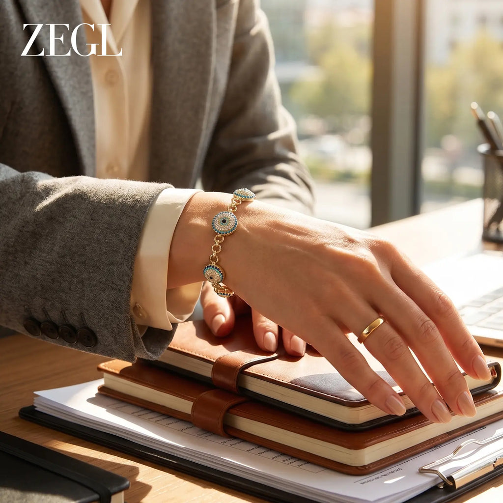 ZEGL 14K Gold Layering Bracelet & Necklace Set (Women'S) — Gold-Plated Textured Chain with Micro-Set Crystal Pendant; a Lucky Talisman and Stylish Gift for 2026 Trends