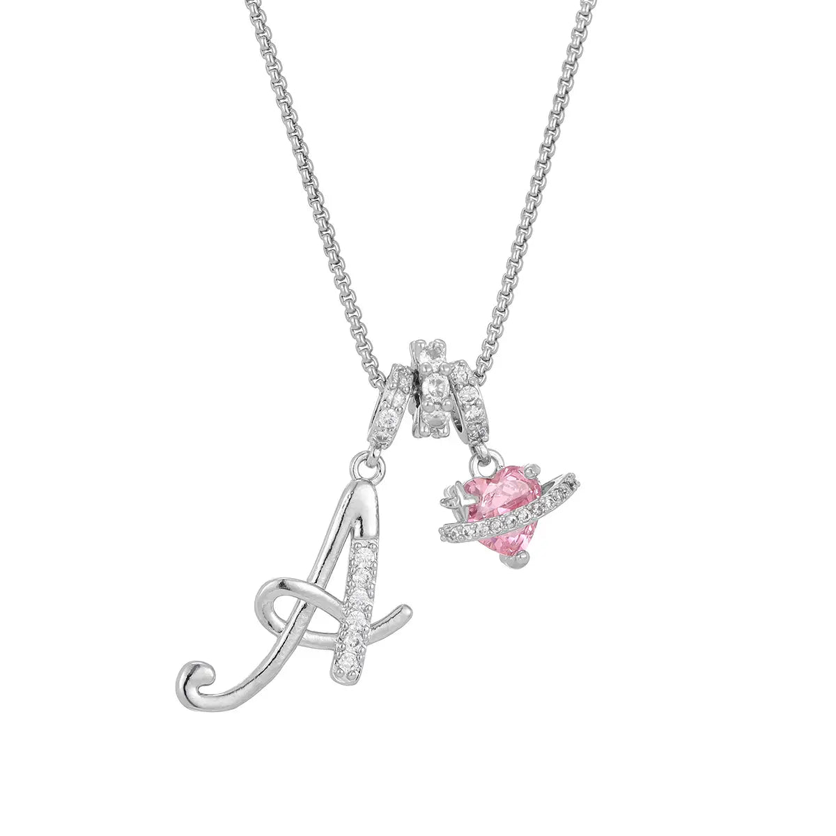 DH Initial Heart Necklace for Women Pink Cubic Pendant Letter Diamond Plated Fashion Jewelry Gift for Holiday Christmas Birthdays Anniversaries Elegant Design High Sense Aesthetic