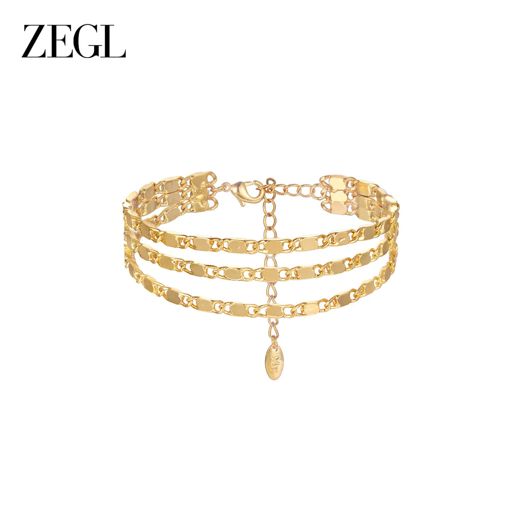 ZEGL 14K Gold Layering Bracelet & Necklace Set (Women'S) — Gold-Plated Textured Chain with Micro-Set Crystal Pendant; a Lucky Talisman and Stylish Gift for 2026 Trends