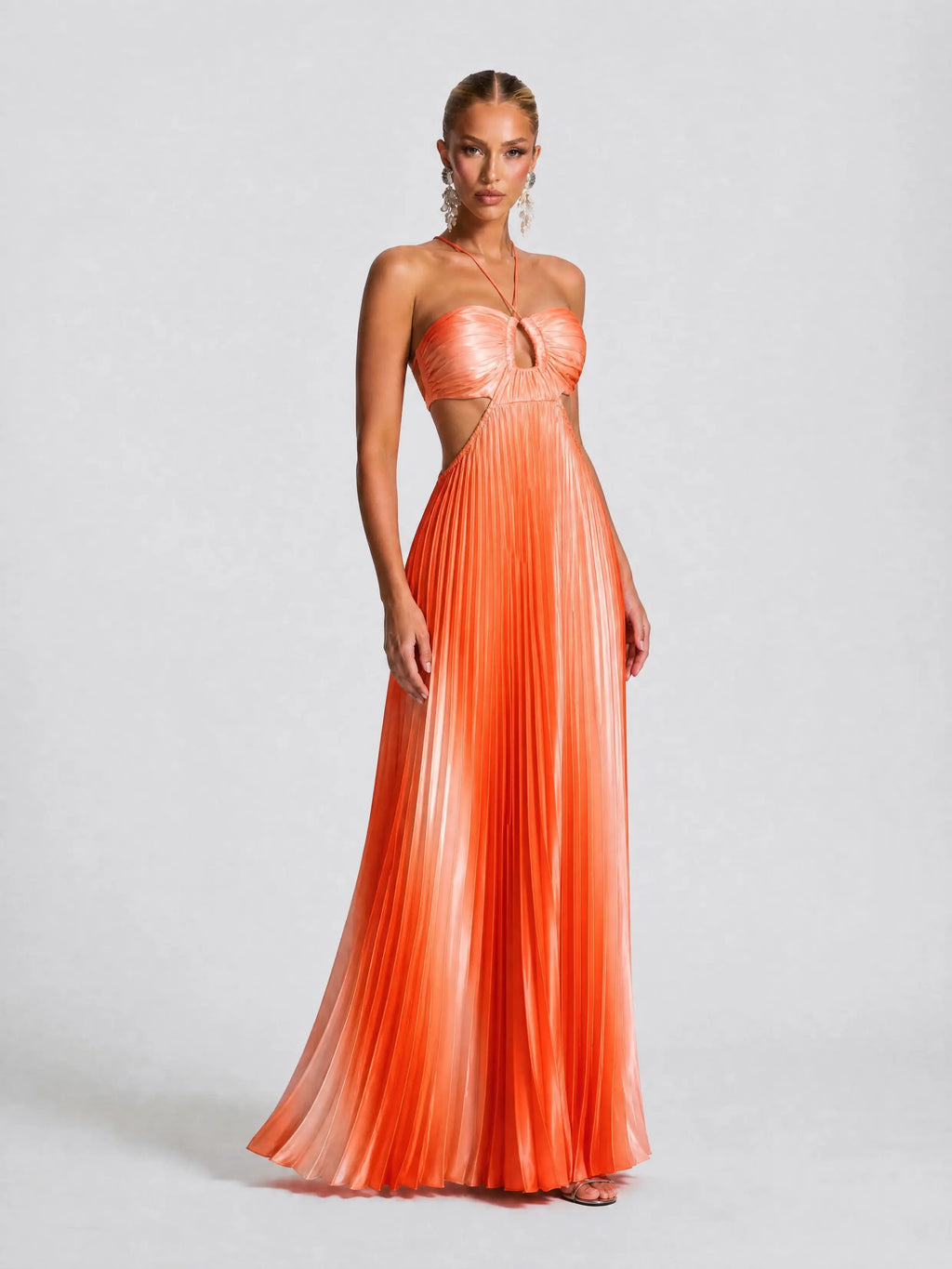 Likemychoice 2026 Halter Cutout Ombre Pleated Maxi Dress - Satin Party Vacation Gown