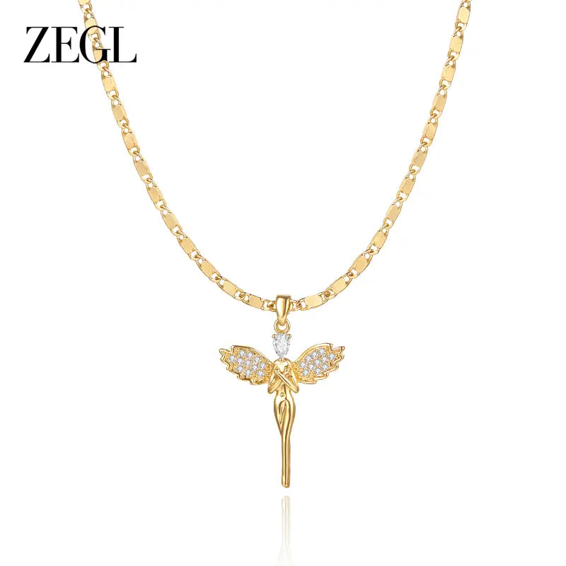 ZEGL 14K Gold Layering Bracelet & Necklace Set (Women'S) — Gold-Plated Textured Chain with Micro-Set Crystal Pendant; a Lucky Talisman and Stylish Gift for 2026 Trends