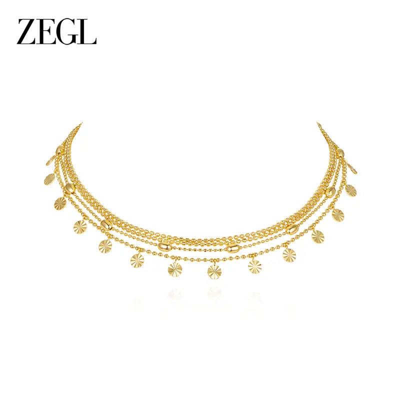 ZEGL 14K Gold Layering Bracelet & Necklace Set (Women'S) — Gold-Plated Textured Chain with Micro-Set Crystal Pendant; a Lucky Talisman and Stylish Gift for 2026 Trends
