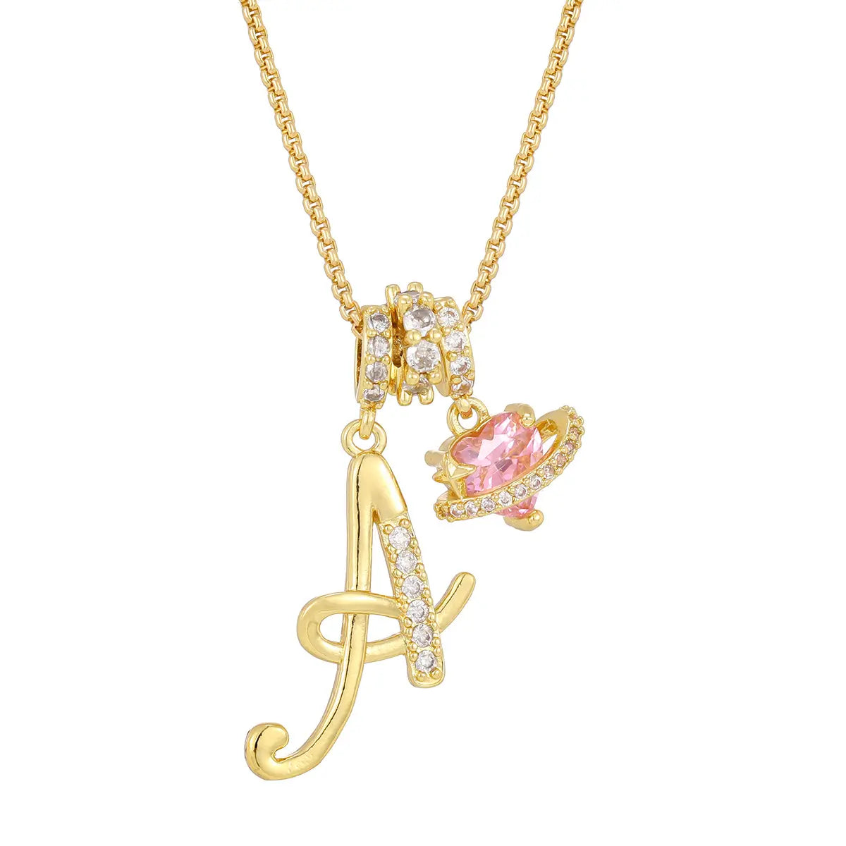 DH Initial Heart Necklace for Women Pink Cubic Pendant Letter Diamond Plated Fashion Jewelry Gift for Holiday Christmas Birthdays Anniversaries Elegant Design High Sense Aesthetic