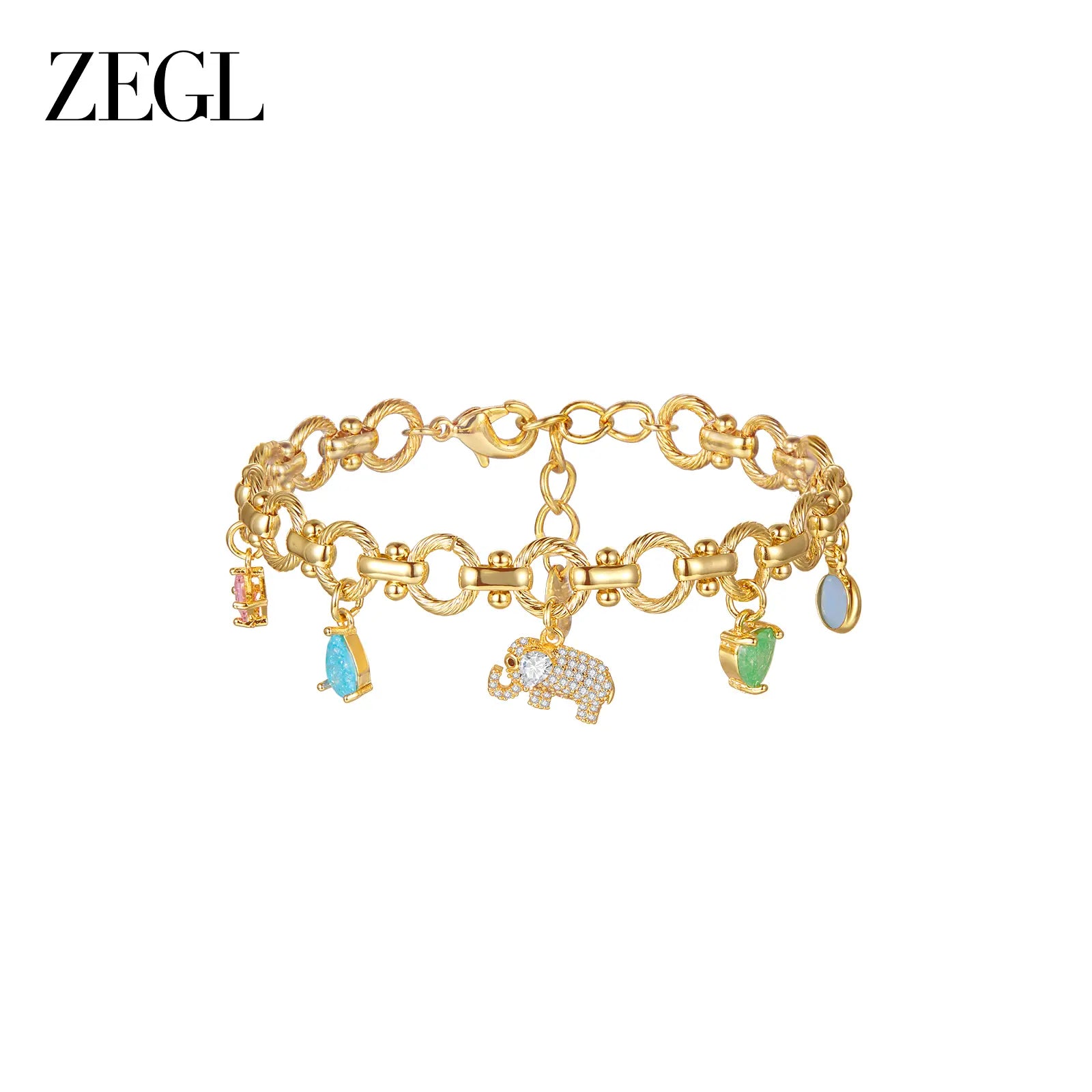 ZEGL 14K Gold Layering Bracelet & Necklace Set (Women'S) — Gold-Plated Textured Chain with Micro-Set Crystal Pendant; a Lucky Talisman and Stylish Gift for 2026 Trends