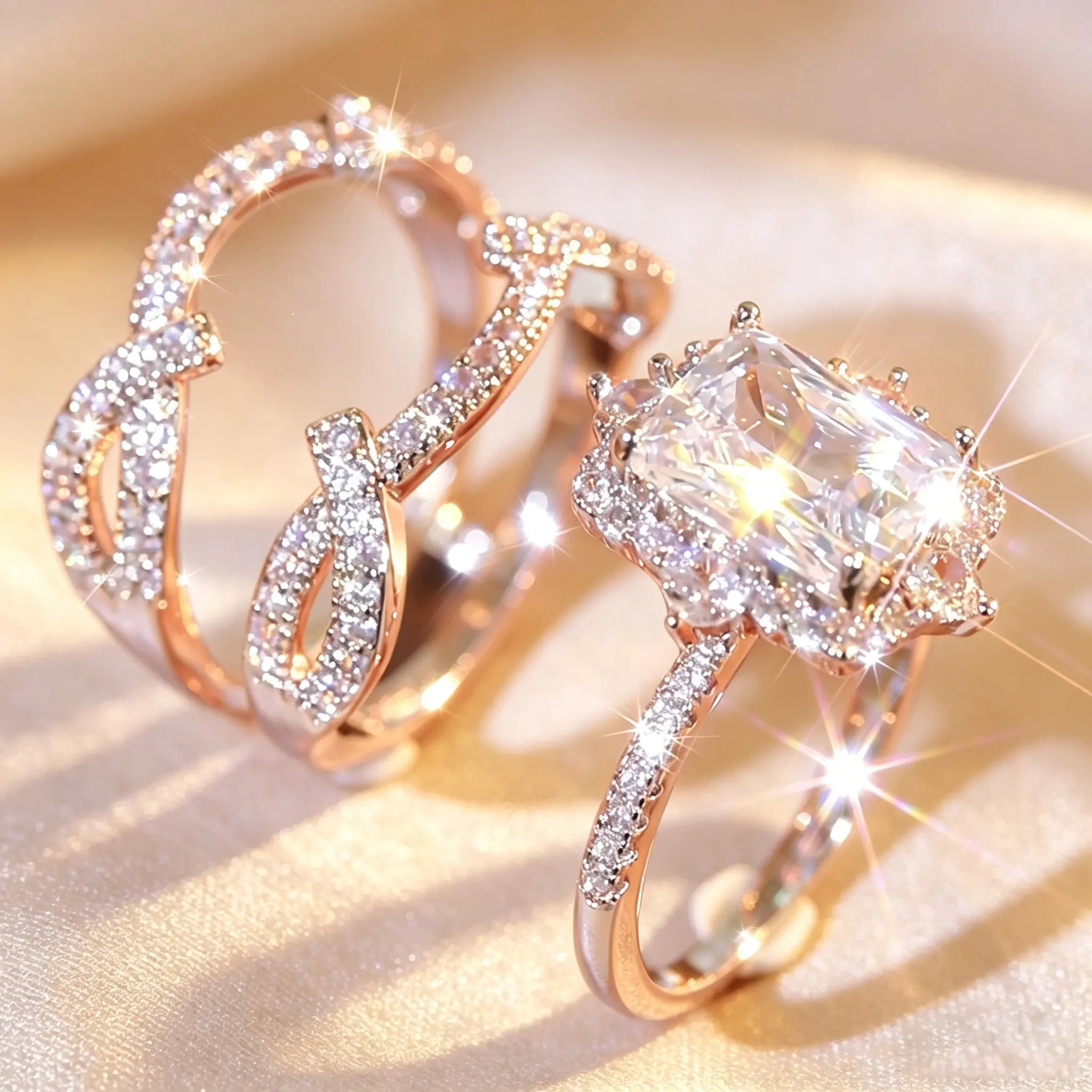 Luxury Bridal Stacking Ring Set CZ Ring Everyone Is Obsessed with Anniversary Gifts Daily Casual Jewelry Engagement Ring Set Bridal Gold Plated