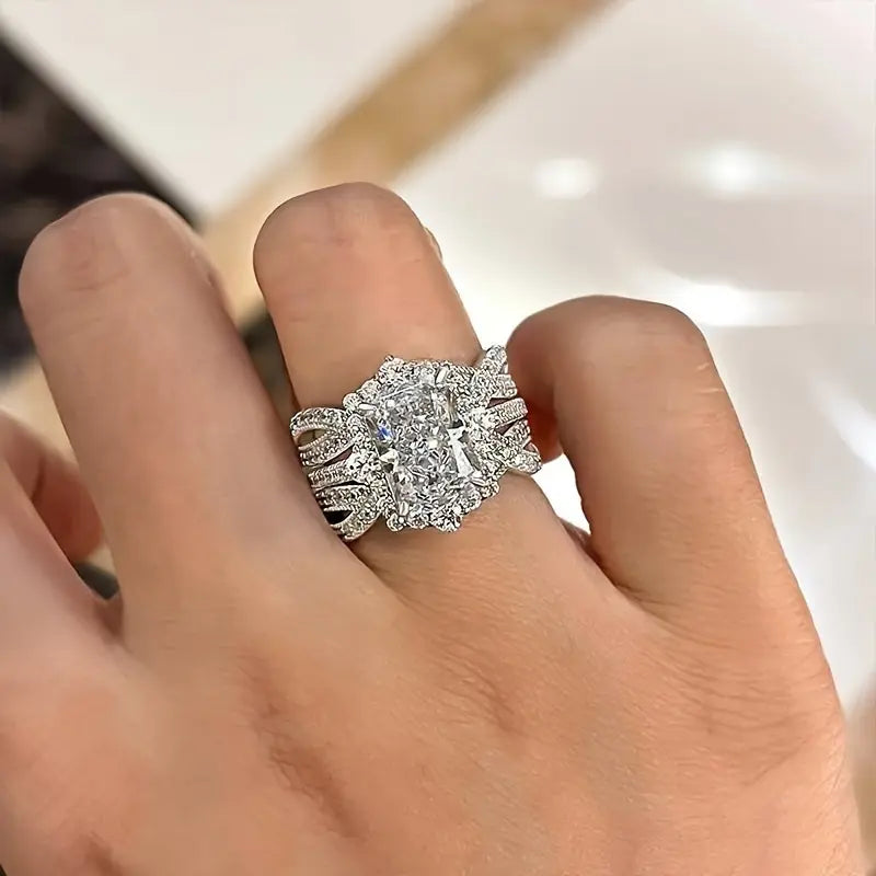 Luxury Bridal Stacking Ring Set CZ Ring Everyone Is Obsessed with Anniversary Gifts Daily Casual Jewelry Engagement Ring Set Bridal Gold Plated