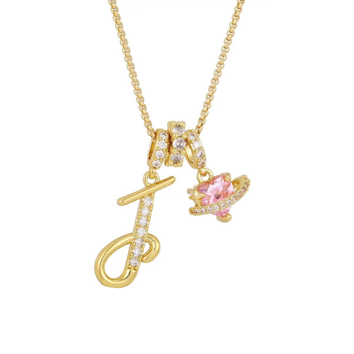 DH Initial Heart Necklace for Women Pink Cubic Pendant Letter Diamond Plated Fashion Jewelry Gift for Holiday Christmas Birthdays Anniversaries Elegant Design High Sense Aesthetic