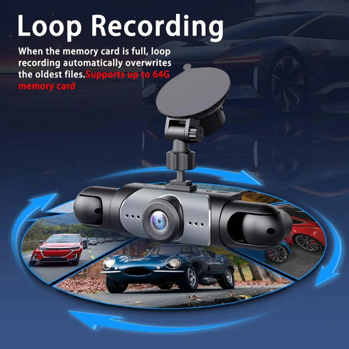 4 Channel Car Dash Cam,1080P Car DVR with 64GB Memory Card,Plug and Play Need Charge Car Video Surveillance with Night Vision 24/7Parking Mode Car DVR Hd Screen Front Rear Left and Right Dashcam Camera Wifi 3-Lens Dash Cam with Night Vision