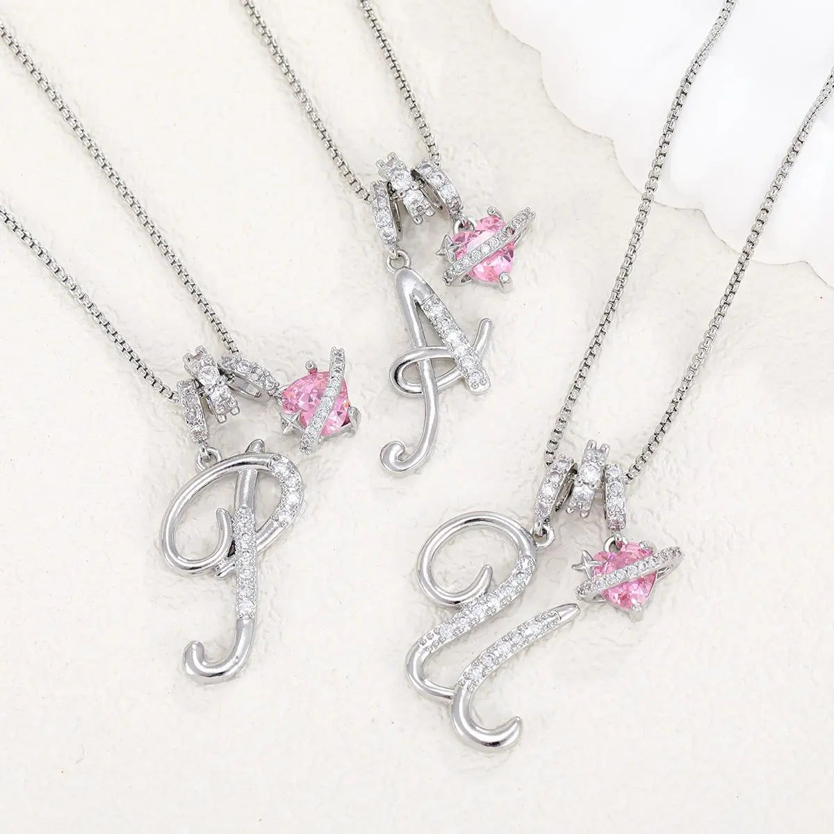 DH Initial Heart Necklace for Women Pink Cubic Pendant Letter Diamond Plated Fashion Jewelry Gift for Holiday Christmas Birthdays Anniversaries Elegant Design High Sense Aesthetic
