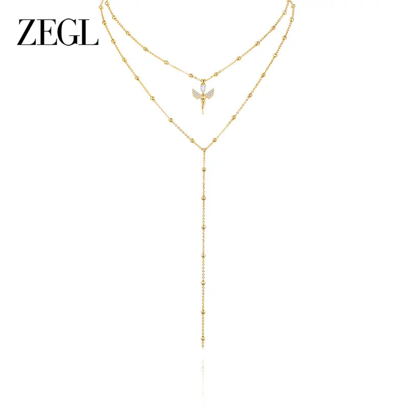 ZEGL 14K Gold Layering Bracelet & Necklace Set (Women'S) — Gold-Plated Textured Chain with Micro-Set Crystal Pendant; a Lucky Talisman and Stylish Gift for 2026 Trends