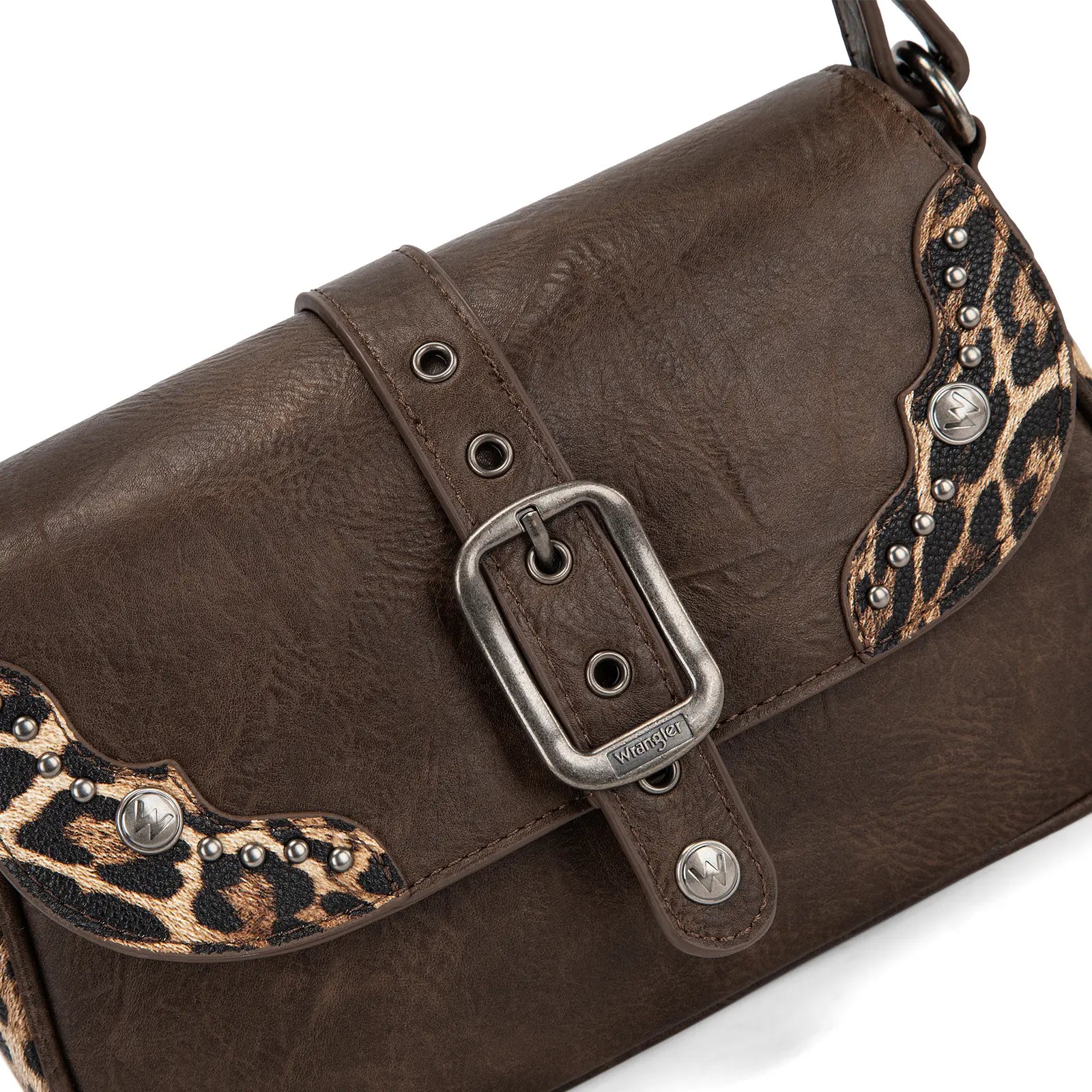 Wrangler Shoulder Bag for Women Leopard Hobo Purse Underarm Handbag with Buckle, Studs & Crossbody Strap