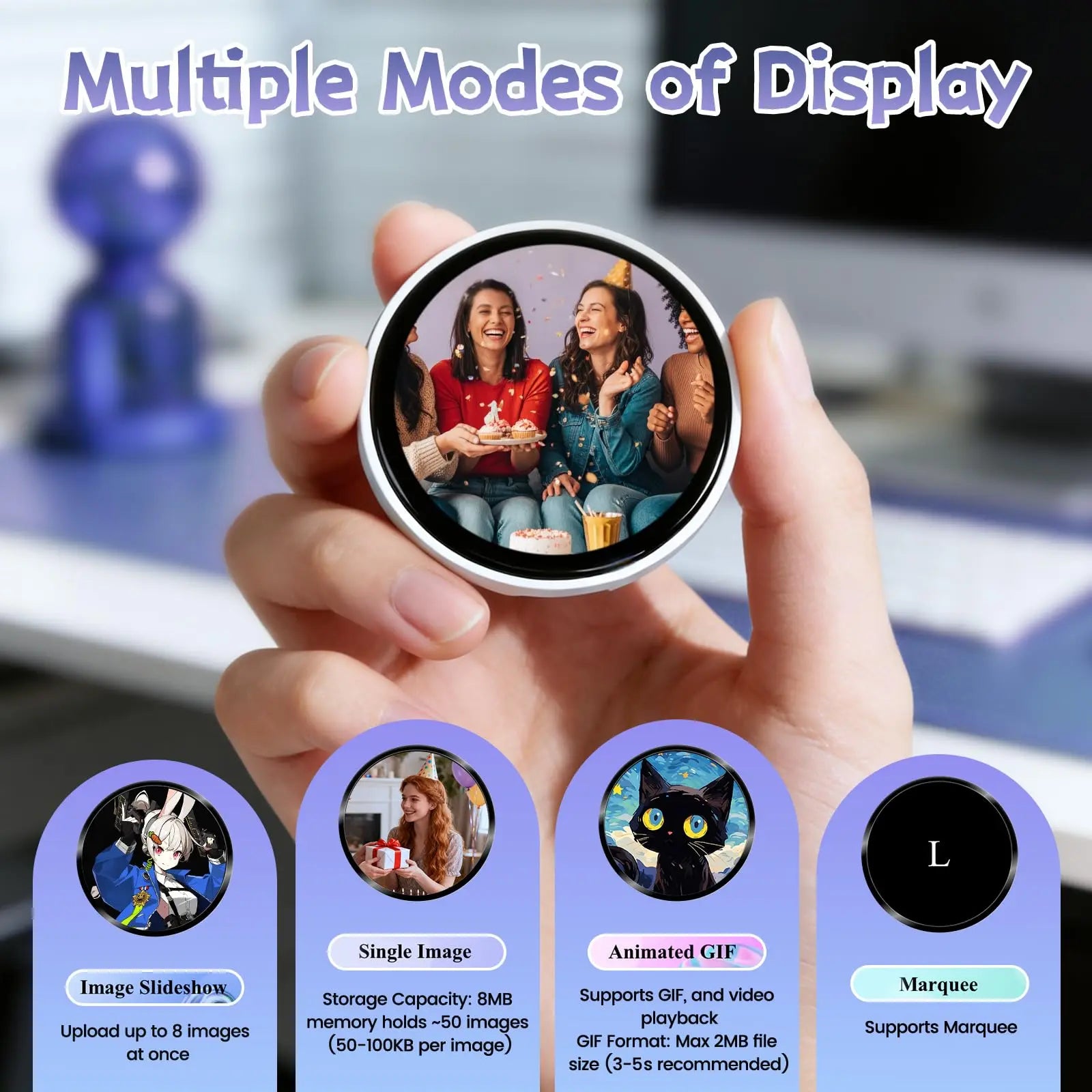 Digital Anime Badge, 1.85-Inch Retina HD Touchscreen, 360×360 Resolution, Peer-To-Peer Wireless Sharing, Customizable Gif/Video Display, Electronic Pin for Anime Conventions, Concerts, Sports Games, Holiday Gifts