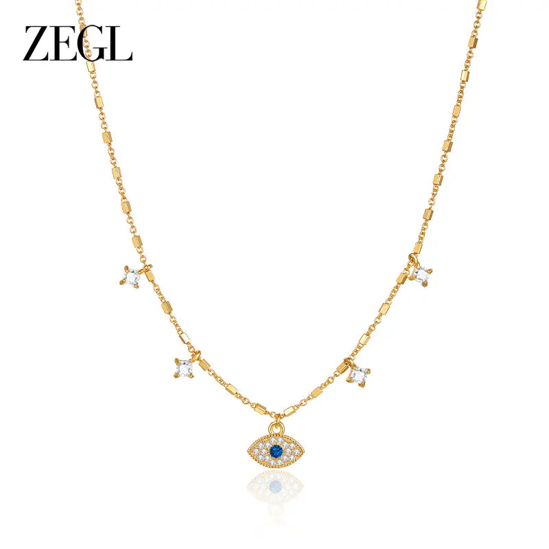 ZEGL 14K Gold Layering Bracelet & Necklace Set (Women'S) — Gold-Plated Textured Chain with Micro-Set Crystal Pendant; a Lucky Talisman and Stylish Gift for 2026 Trends