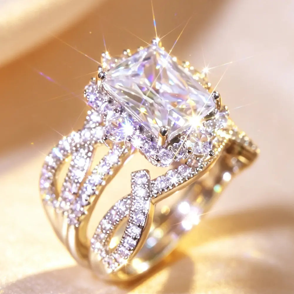 Luxury Bridal Stacking Ring Set CZ Ring Everyone Is Obsessed with Anniversary Gifts Daily Casual Jewelry Engagement Ring Set Bridal Gold Plated