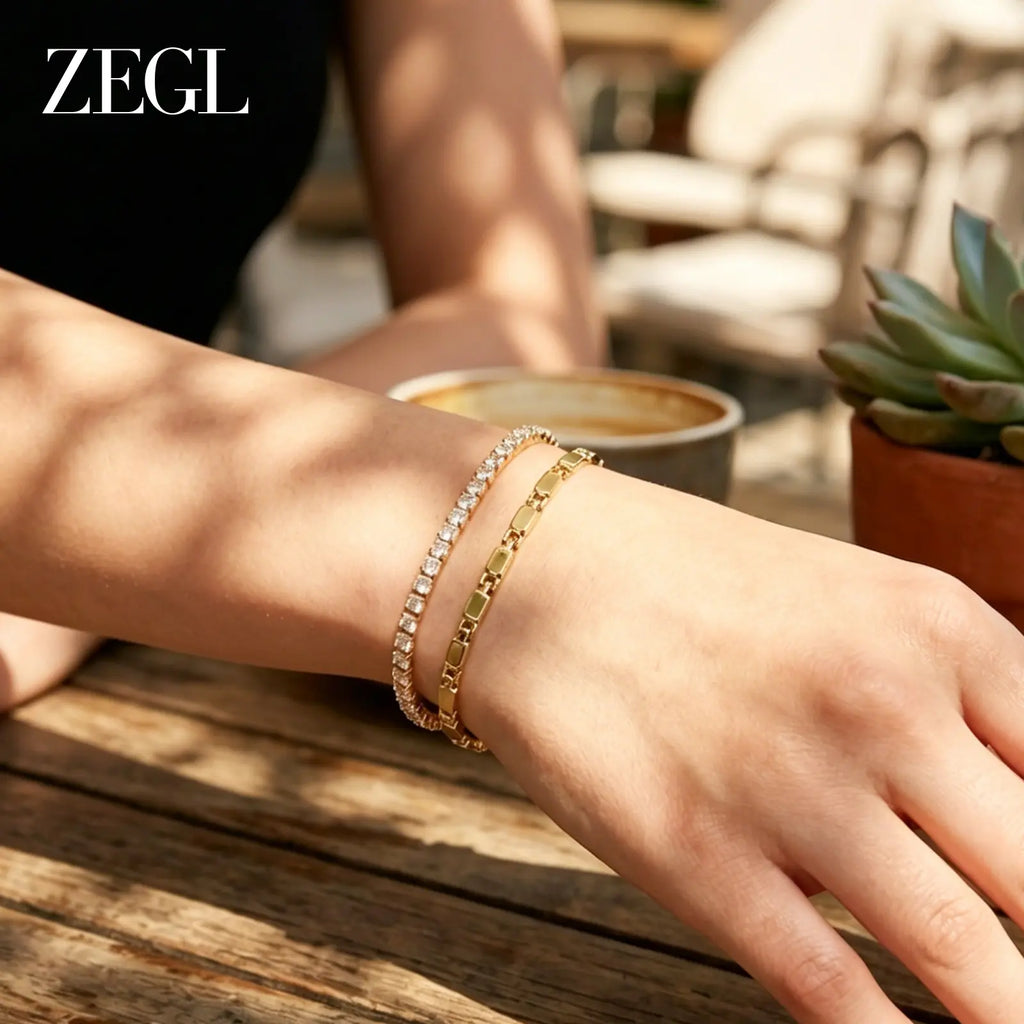 ZEGL 14K Gold Layering Bracelet & Necklace Set (Women'S) — Gold-Plated Textured Chain with Micro-Set Crystal Pendant; a Lucky Talisman and Stylish Gift for 2026 Trends