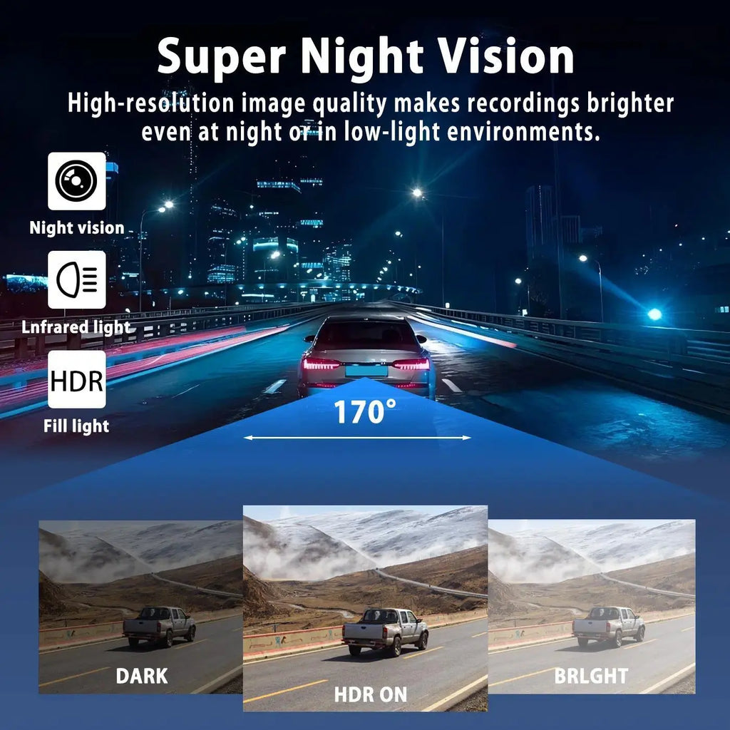 4 Channel Car Dash Cam,1080P Car DVR with 64GB Memory Card,Plug and Play Need Charge Car Video Surveillance with Night Vision 24/7Parking Mode Car DVR Hd Screen Front Rear Left and Right Dashcam Camera Wifi 3-Lens Dash Cam with Night Vision